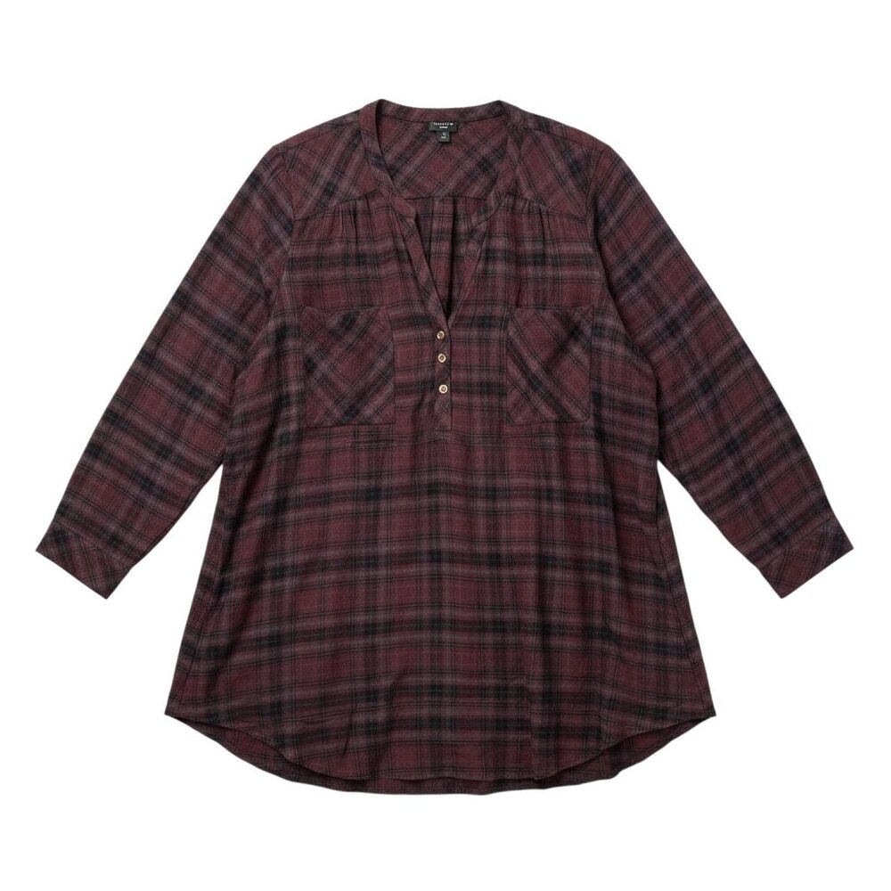 NWT Torrid Harper Brushed Tunic Pullover Brown Plaid Sz 5 (28) Long Sleeves - Picture 4 of 12